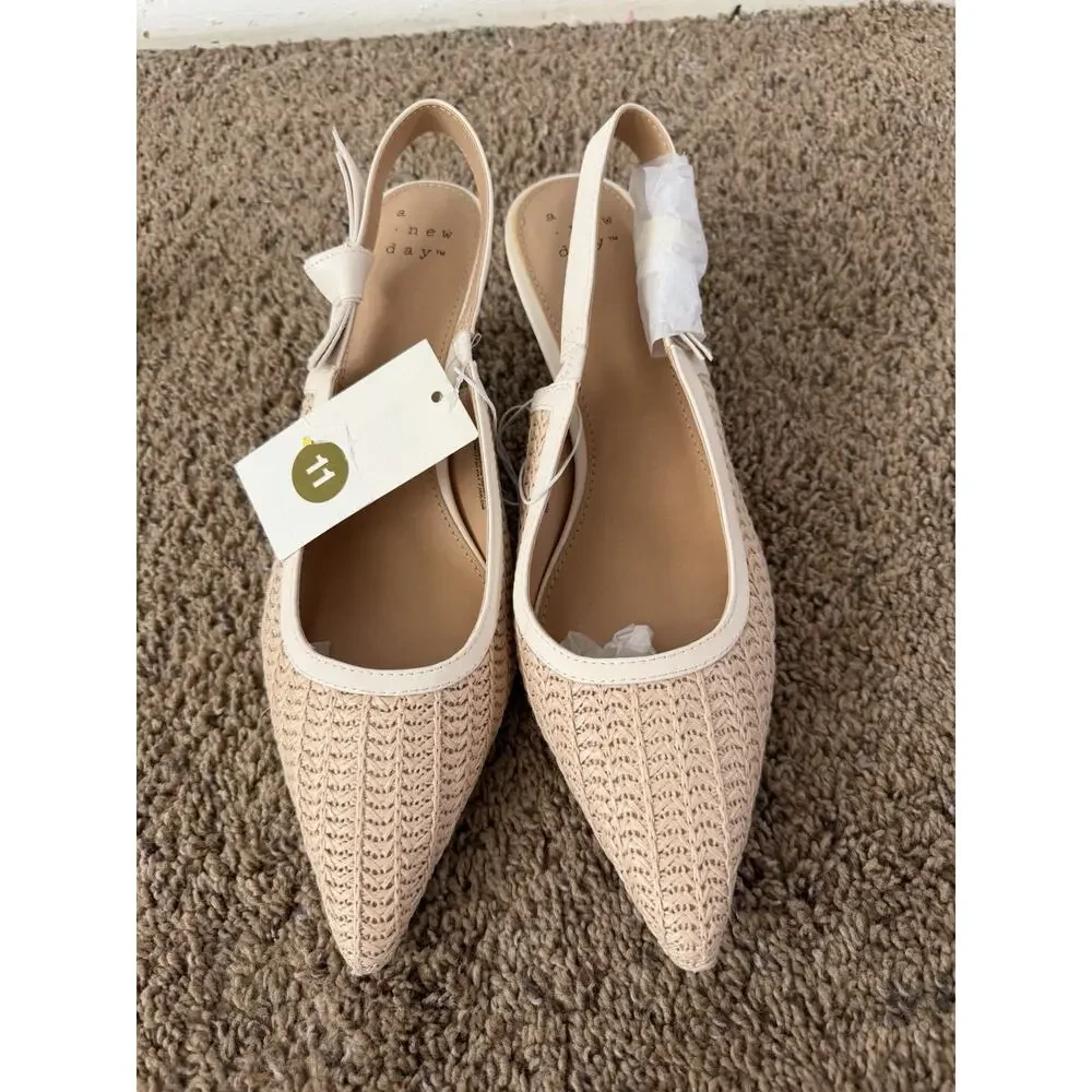 A New Day Women’s Slingback Kitten Heel Woven Pointed Toe Shoes Size 11